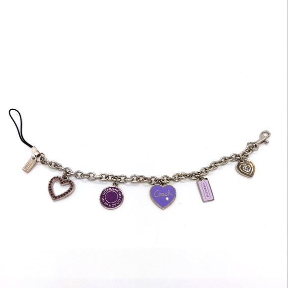 COACH Purple Triple Hearts Bracelet Lanyard Charm Trigger Snap Keychain Fob-Rare - Picture 1 of 4